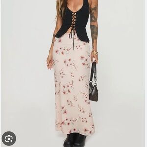 Princess Polly Floral Maxi Skirt in Cream and Pink